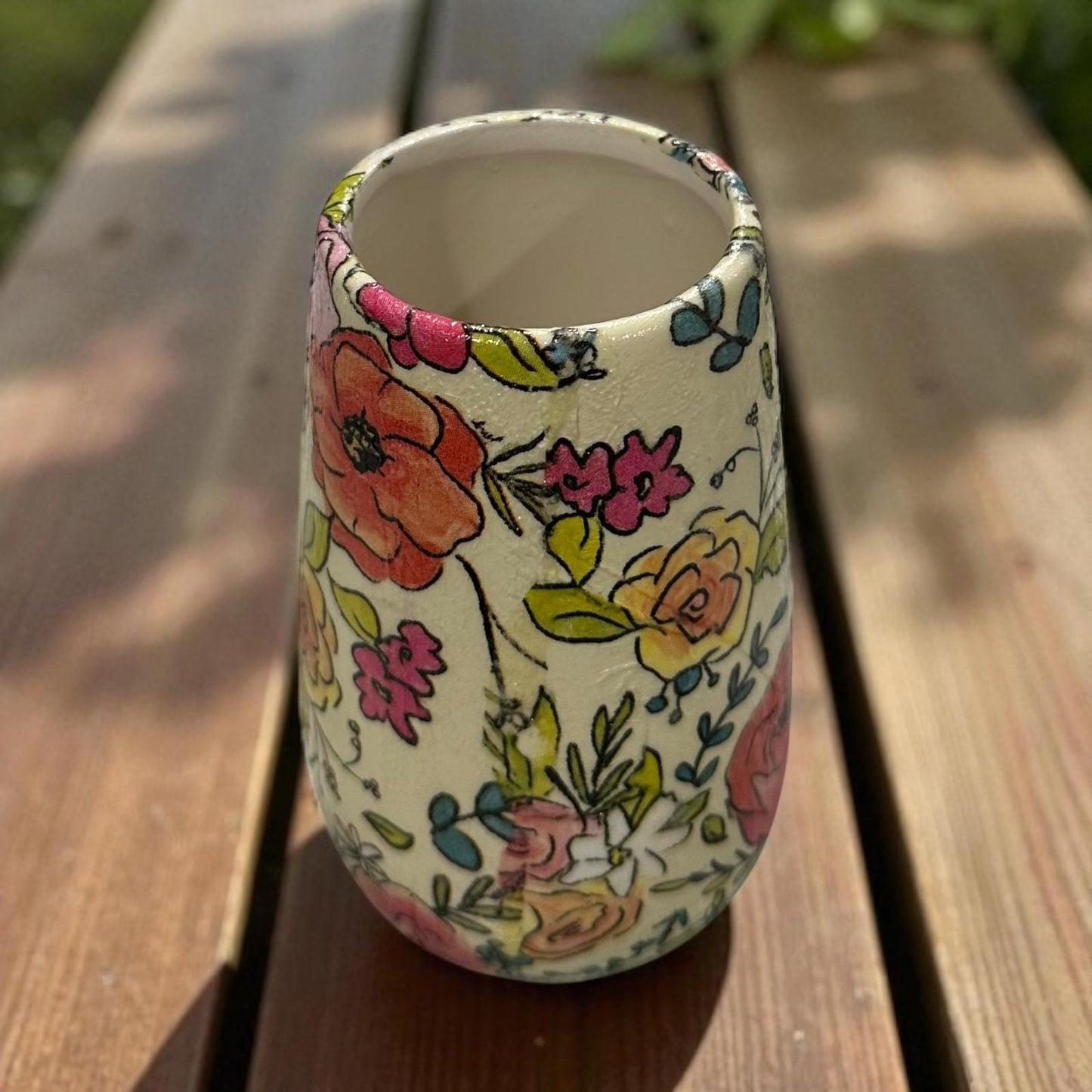 Ceramic Vase 5"- Handmade Decoupaged with Jute Cording- Choose: 3 Coastal Styles