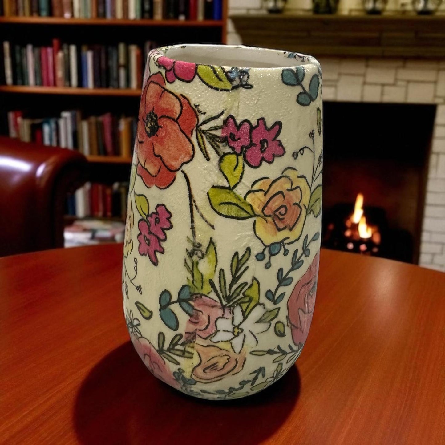 Ceramic Vase 5"- Handmade Decoupaged with Jute Cording- Choose: 3 Coastal Styles