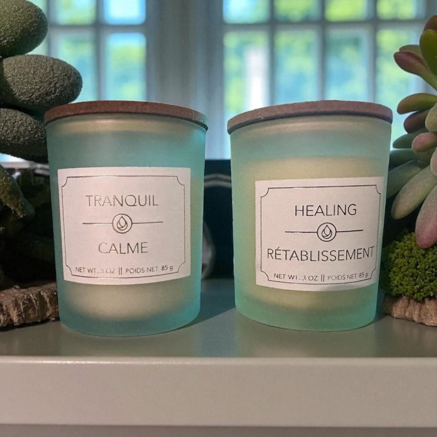 Glass Natural Shell Candle Holder with Candle- 2 Candle Scent Options- "Calme" & "Restablissment"