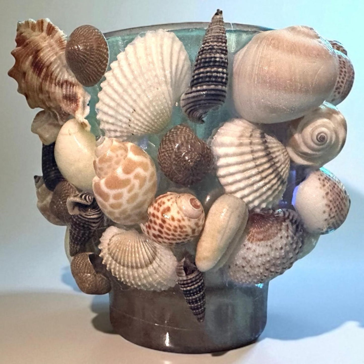 Glass Natural Shell Candle Holder with Candle- 2 Candle Scent Options- "Calme" & "Restablissment"