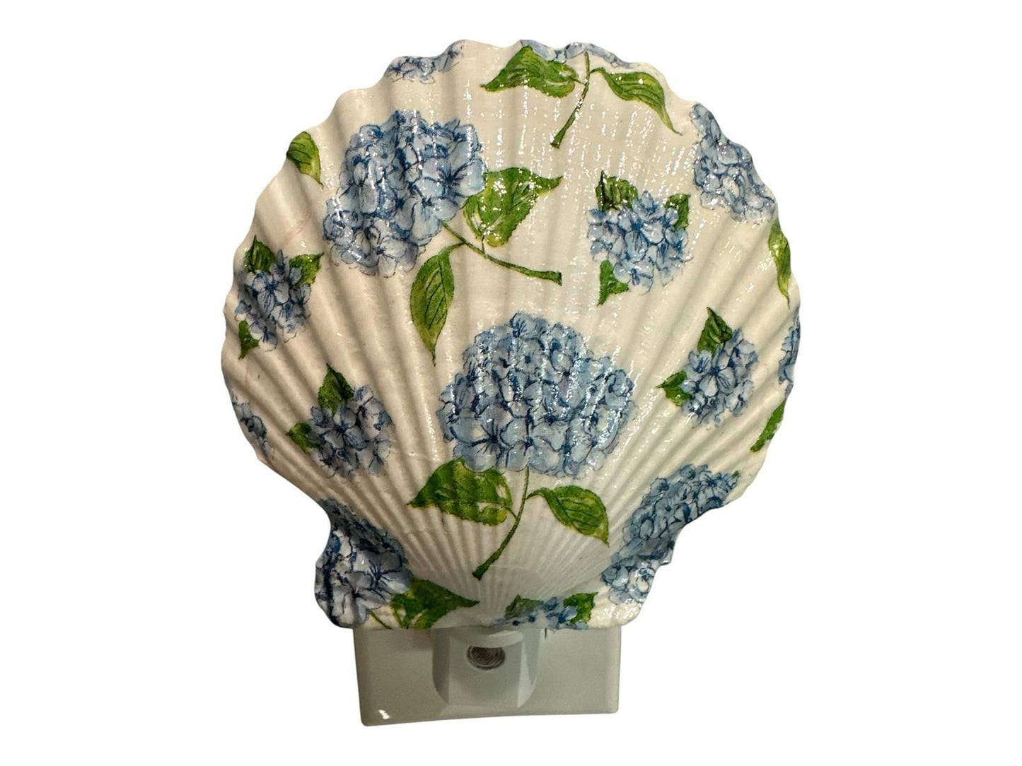 Scallop Nightlight- Blue Hydrangeas- Auto Sensor On/Off LED