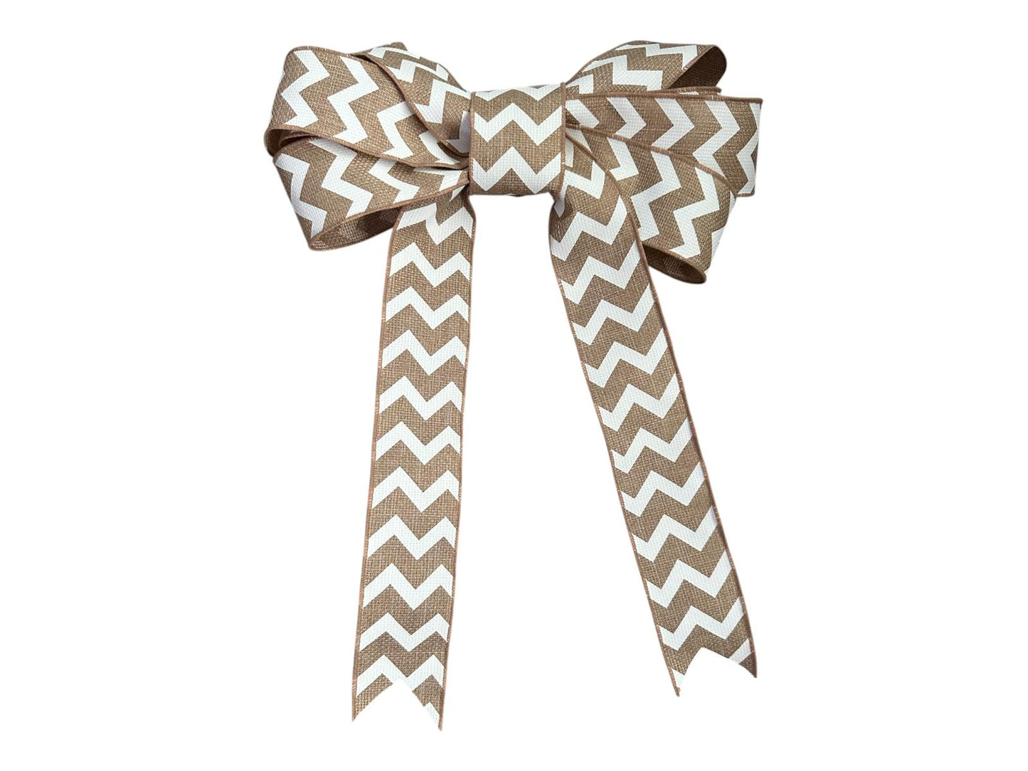 Chevron Burlap Wired Ribbon Bow – 14"x20" Removable Wreath Bow with Floral Wire for Seasonal Front Door & Home Decor Accents