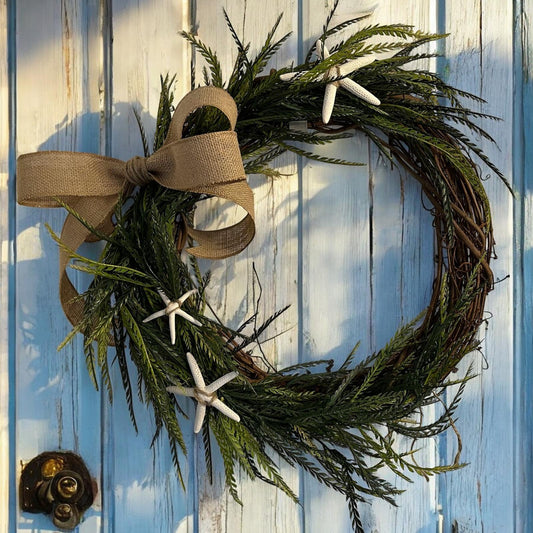Door Sawgrass Greenery Wreath with Removable Burlap Bow