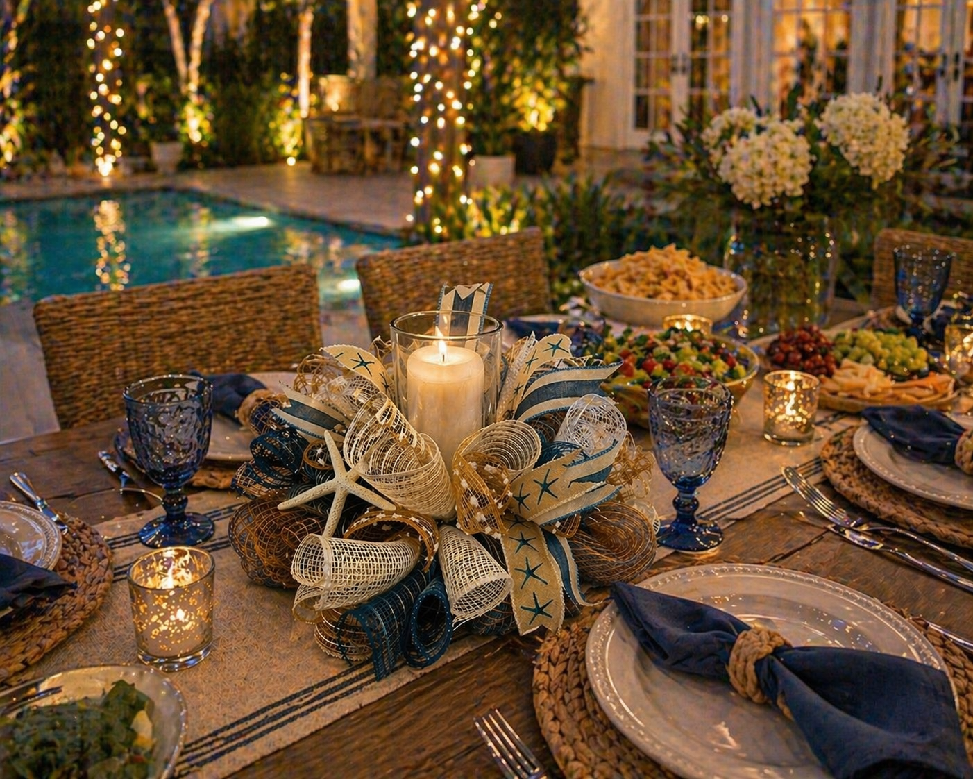 Dillards- Create a Coastal Hurricane Candle Centerpiece | Ribbon & Deco Mesh Workshop