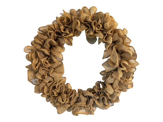 18" Natural Ruffled Burlap Wreath- With Optional Burlap Bow- 18" Wire Wreath- Every Day Wreath