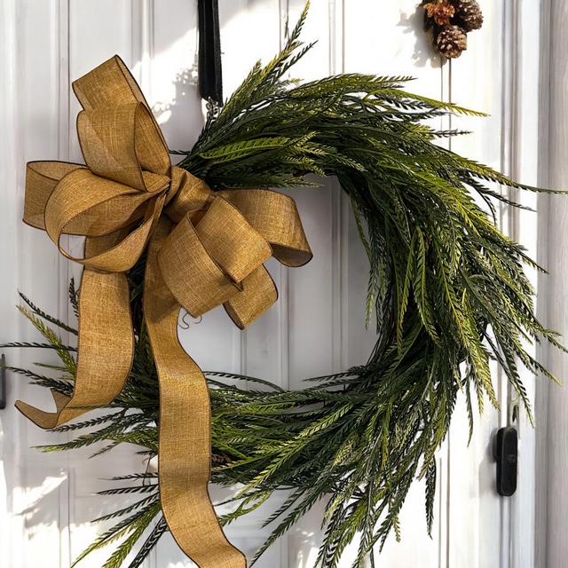 18" Grapevine & Sawgrass Greenery Wreath with Removable Bow for all Seasons – Rustic Coastal Farmhouse Door Decor – Handmade Everyday Wreath