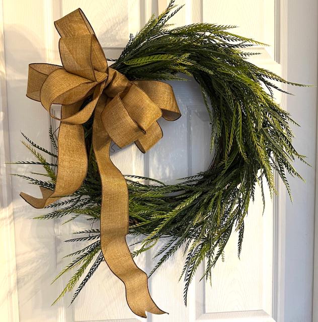 18" Grapevine & Sawgrass Greenery Wreath with Removable Bow for all Seasons – Rustic Coastal Farmhouse Door Decor – Handmade Everyday Wreath