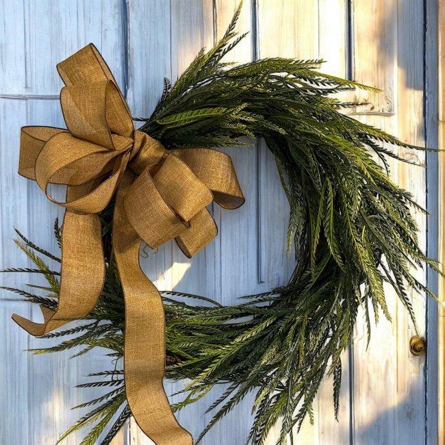 18" Grapevine & Sawgrass Greenery Wreath with Removable Bow for all Seasons – Rustic Coastal Farmhouse Door Decor – Handmade Everyday Wreath