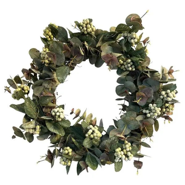 18" Eucalyptus & Berries Grapevine Wreath- All Seasons- Add a Bow for Holidays