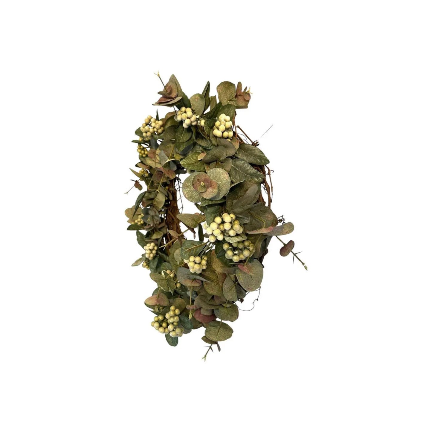 18" Eucalyptus & Berries Grapevine Wreath- All Seasons- Add a Bow for Holidays
