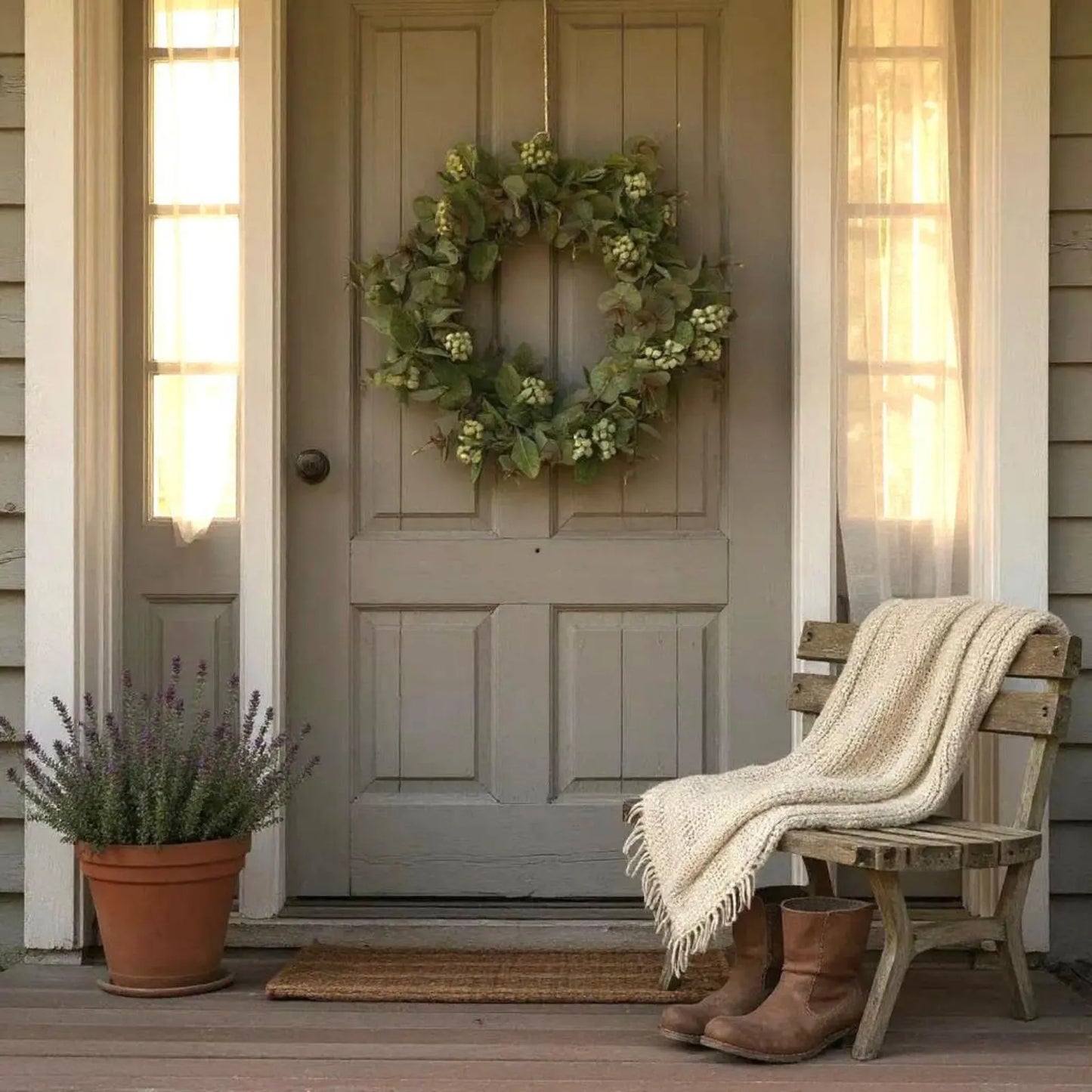 18" Eucalyptus & Berries Grapevine Wreath- All Seasons- Add a Bow for Holidays