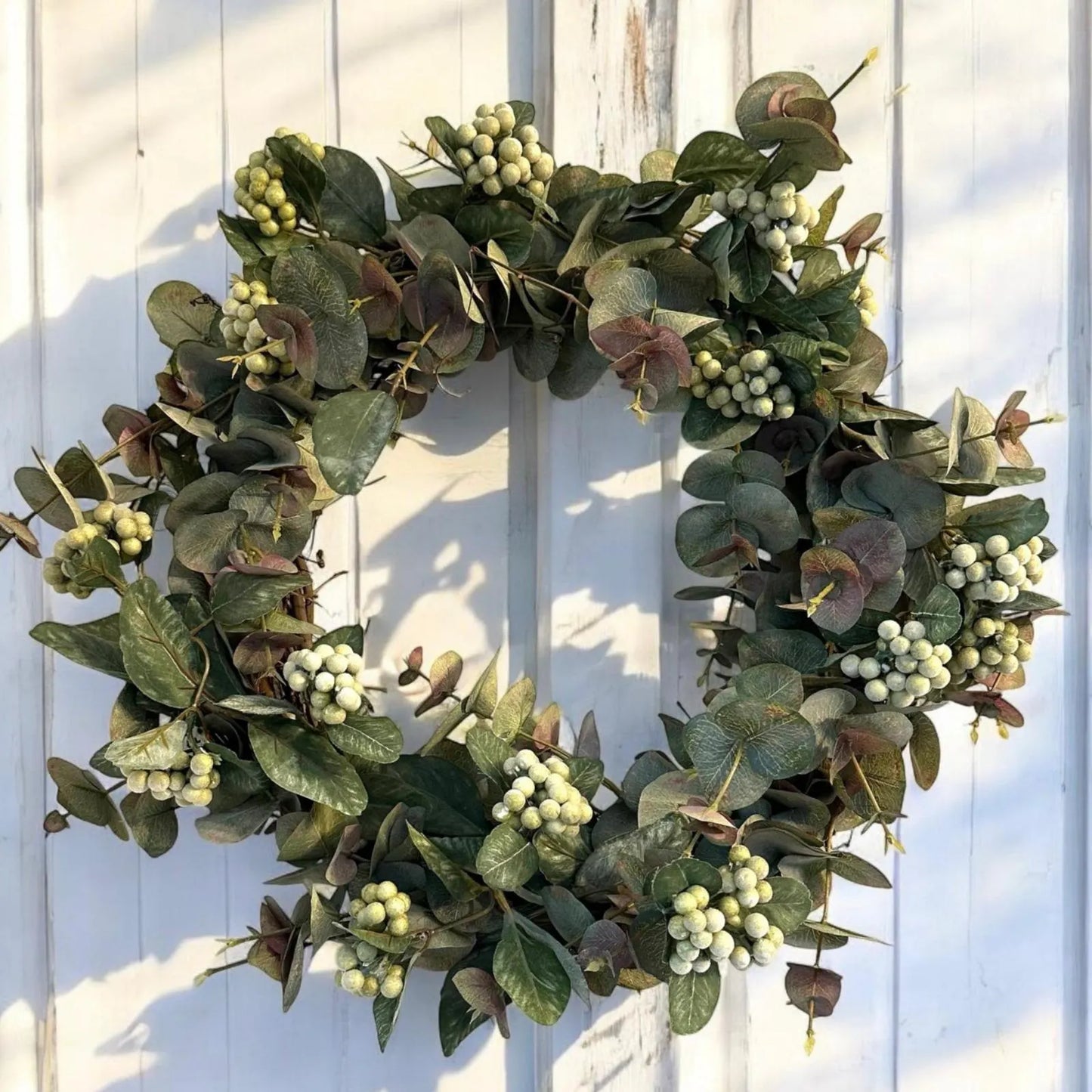 18" Eucalyptus & Berries Grapevine Wreath- All Seasons- Add a Bow for Holidays