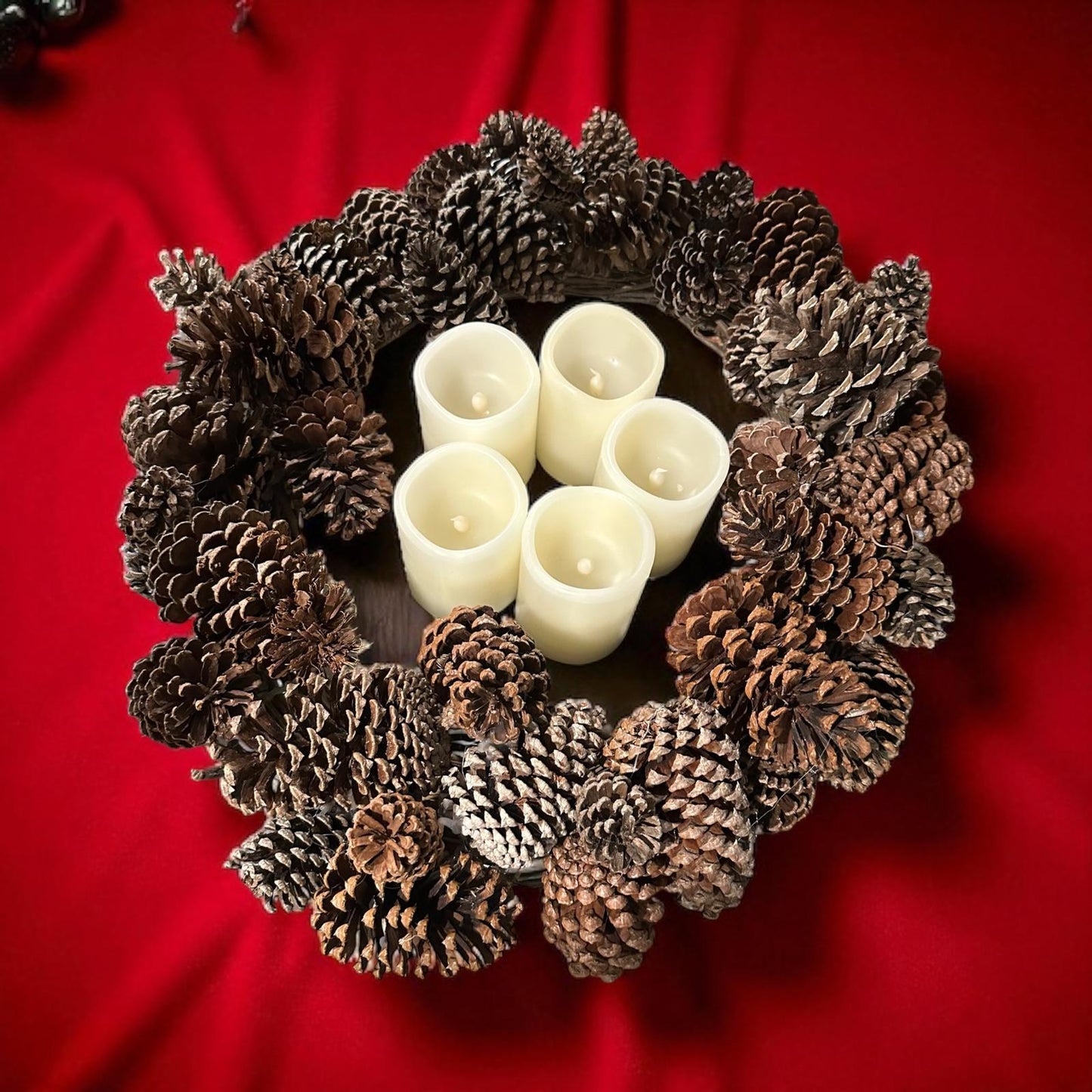 18" Pinecone Wreath | Rustic Front Door Wreath or Holiday Table Centerpiece | Natural Winter & Christmas Decor