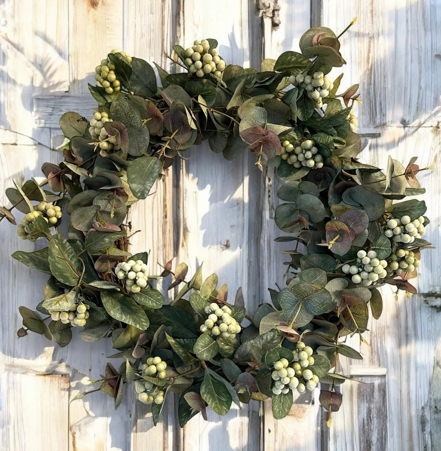18" Eucalyptus & Berries Grapevine Wreath- All Seasons- Add a Bow for Holidays