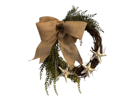 18" Coastal Starfish Greenery Grapevine Wreath- Great for All Year Round - Coastal Decor- Removable Bow