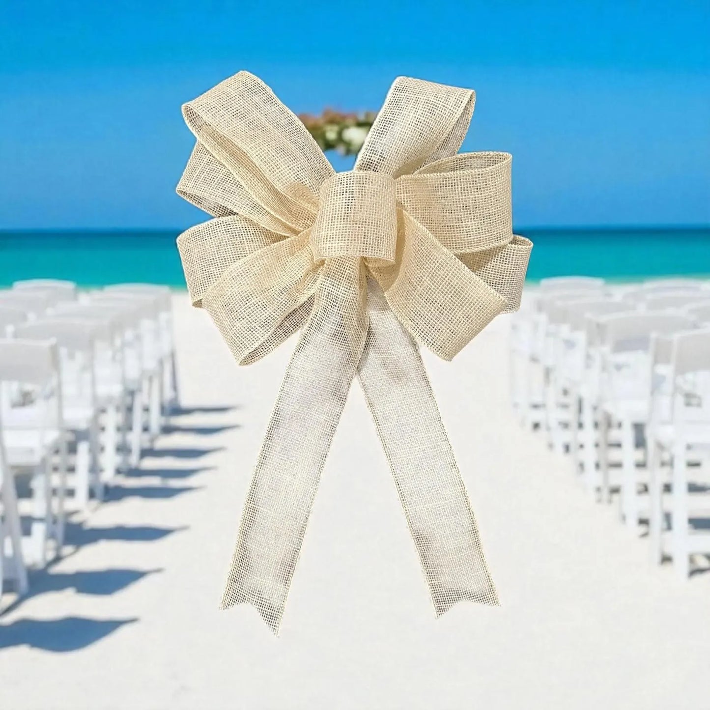 Large Off-White Burlap Bow- 12"x16"- 9 Loop, Farmhouse / Coastal/ Wedding Natural Burlap Bow