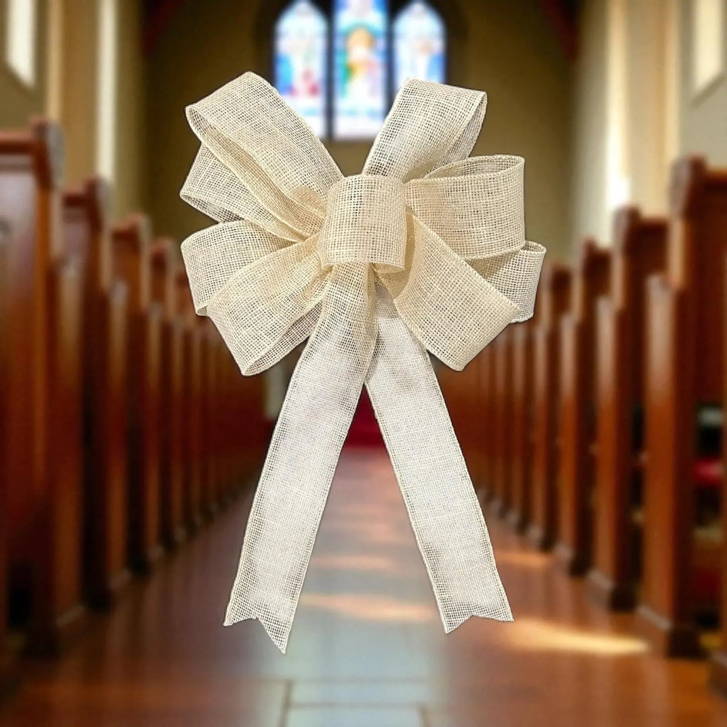 Large Off-White Burlap Bow- 12"x16"- 9 Loop, Farmhouse / Coastal/ Wedding Natural Burlap Bow