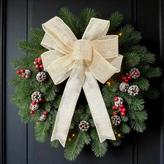 Large Off-White Burlap Bow- 12"x16"- 9 Loop, Farmhouse / Coastal/ Wedding Natural Burlap Bow