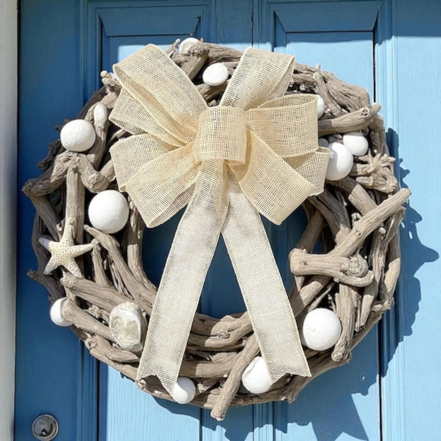 Large Off-White Burlap Bow- 12"x16"- 9 Loop, Farmhouse / Coastal/ Wedding Natural Burlap Bow