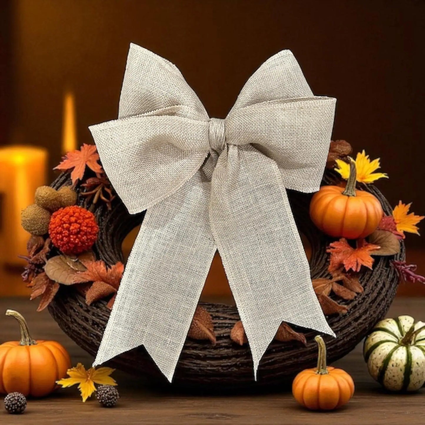 Large Burlap Natural 15" Bow, Farmhouse Bow, Coastal Bow, Easy Wire Attachment