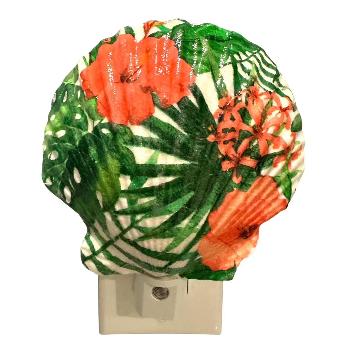 Nightlight Coastal Scallop Shell Decoupage Shell Art Light- Beach Theme Home Decor for Ocean Lovers - Unique Handmade Gift Item-Automatic on