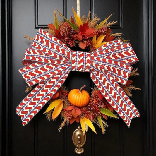 Large Patriotic 6 Loop Bow – Red, White & Blue Wired Ribbon Bow with Floral Wire Attachment
