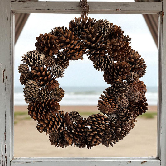 18" Pinecone Wreath | Rustic Front Door Wreath or Holiday Table Centerpiece | Natural Winter & Christmas Decor
