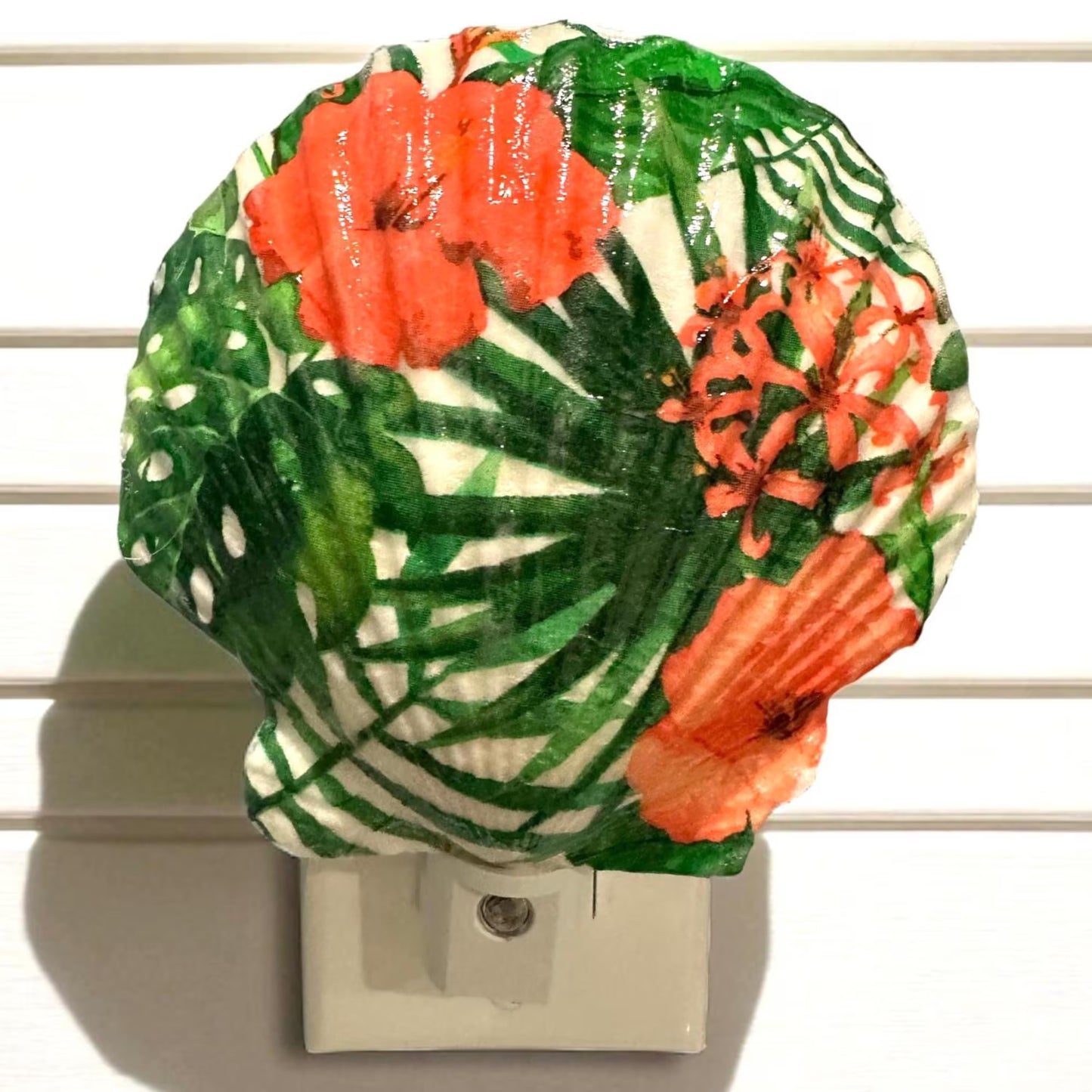 Nightlight Coastal Scallop Shell Decoupage Shell Art Light- Beach Theme Home Decor for Ocean Lovers - Unique Handmade Gift Item-Automatic on