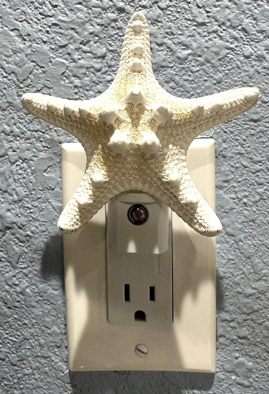 Knobby Natural Starfish Night Light – 4” Coastal Beach House Décor Gift, Nautical Bathroom or Bedroom Lighting- Automatic Dusk to Dawn-