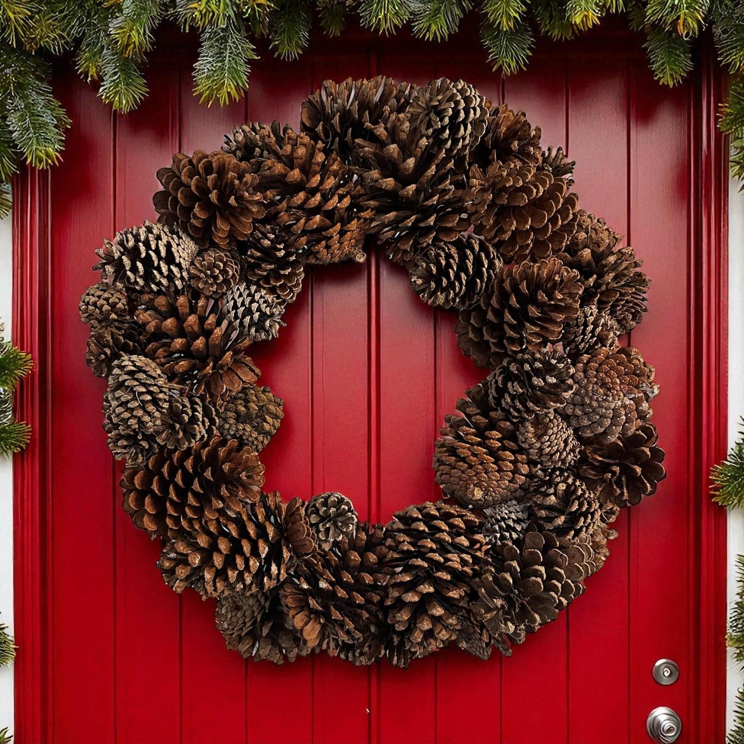 18" Pinecone Wreath | Rustic Front Door Wreath or Holiday Table Centerpiece | Natural Winter & Christmas Decor