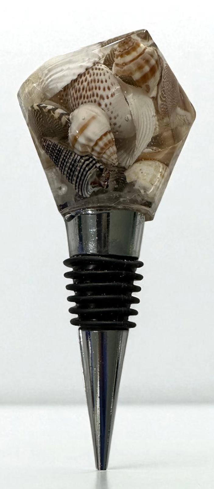 Coastal Resin Wine Bottle Stopper with Real Seashells – Beach House Host Gift, Bar Cart Décor