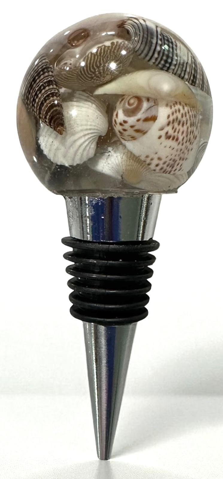 Coastal Resin Wine Bottle Stopper with Real Seashells – Beach House Host Gift, Bar Cart Décor