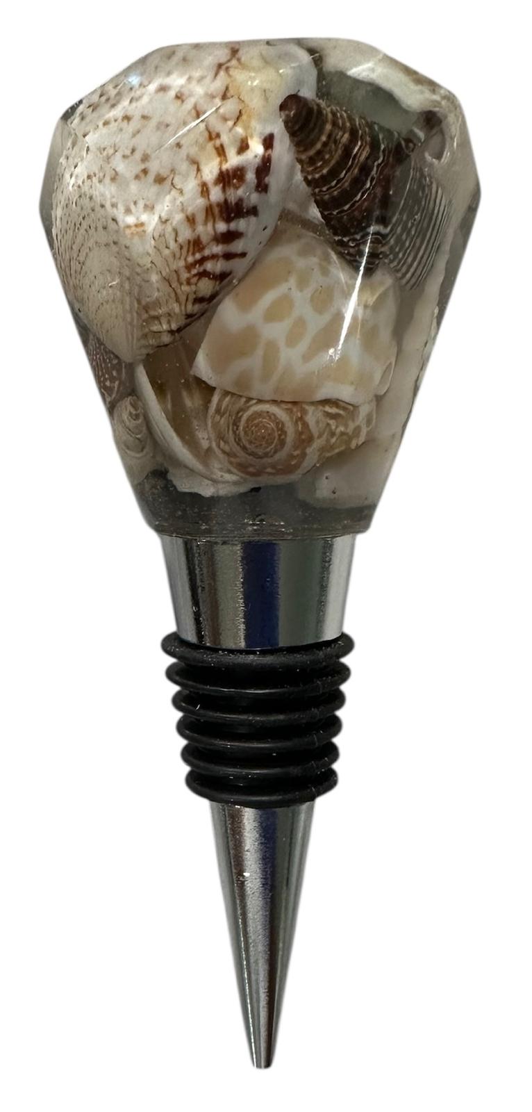 Coastal Resin Wine Bottle Stopper with Real Seashells – Beach House Host Gift, Bar Cart Décor