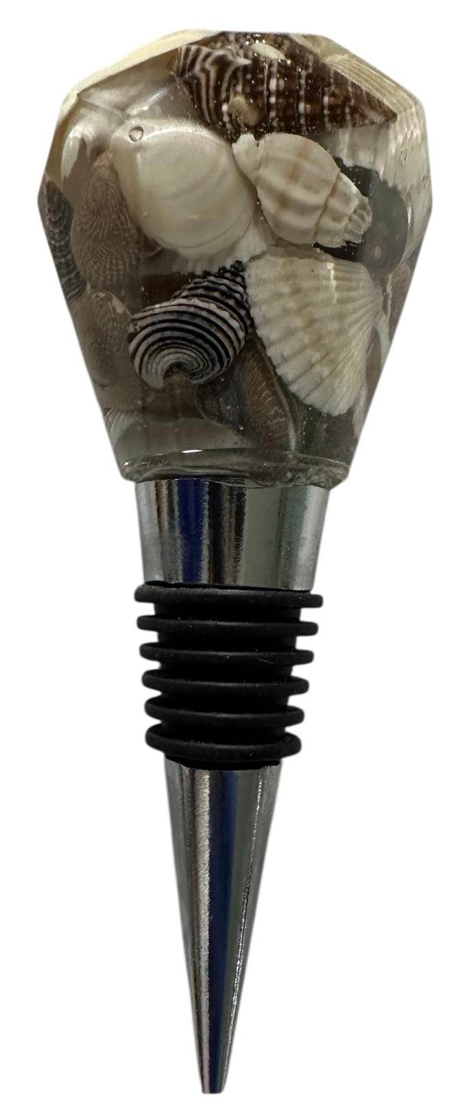 Coastal Resin Wine Bottle Stopper with Real Seashells – Beach House Host Gift, Bar Cart Décor