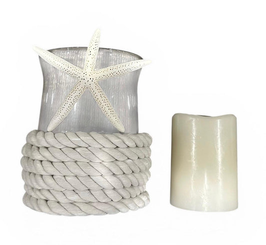 Coastal Glass Candle Holder Rope Wrapped Starfish LED Beach Wedding Centerpiece