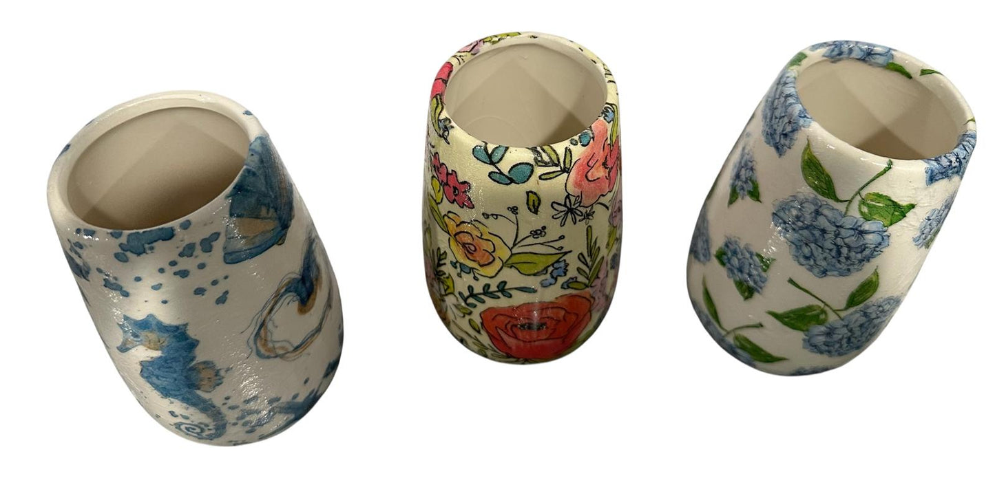 Ceramic Vase 5"- Handmade Decoupaged with Jute Cording- Choose: 3 Coastal Styles