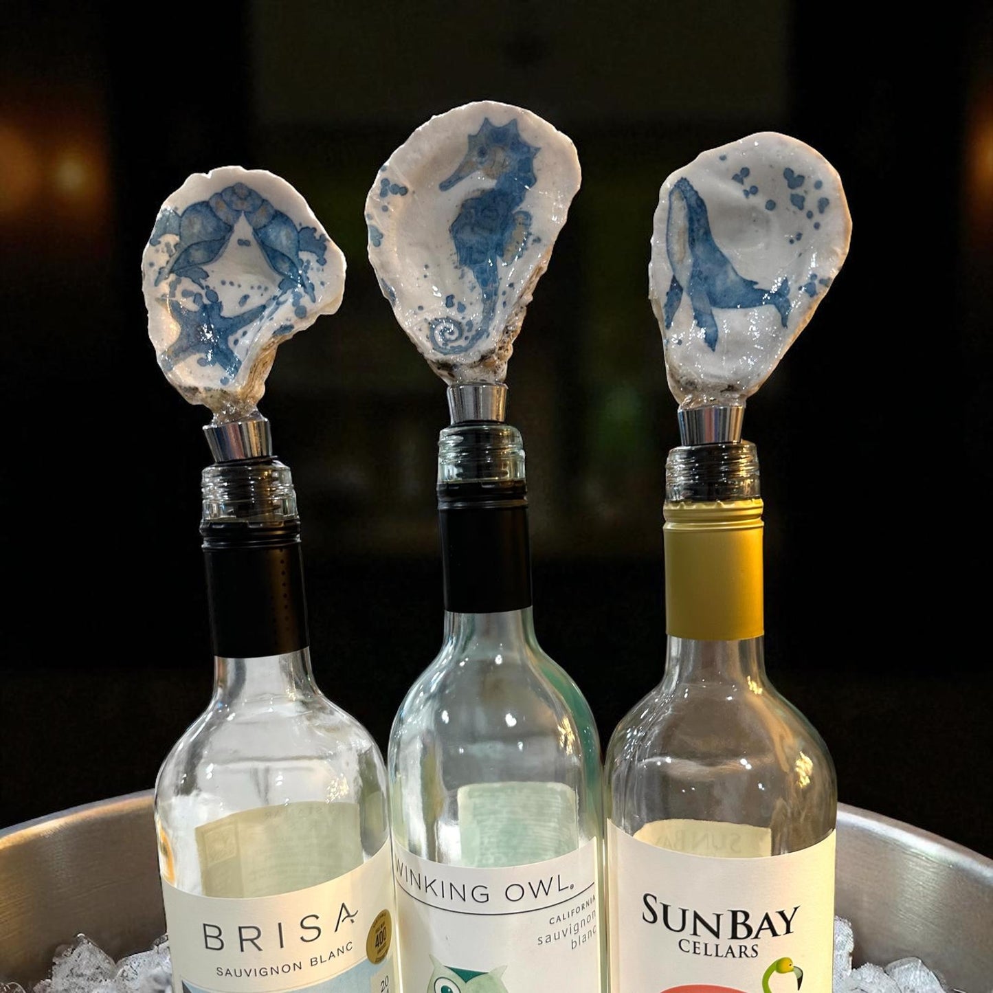 Oyster Bottle Stoppers- Silver Gilded or Natural Edge