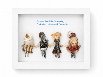 Custom Friend Group Shell Art, Personalized Best Friend Gift, Add Names & Number of Friends, Coastal Seashell Wall Decor, Friendship Keepsake