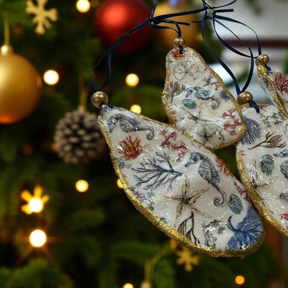 Cardinal Oyster Shell Ornament – Gold-Gilded Memorial Décor – Christmas Ornament Gift Boxed with Tag – Coastal Holiday Keepsake- GIFT