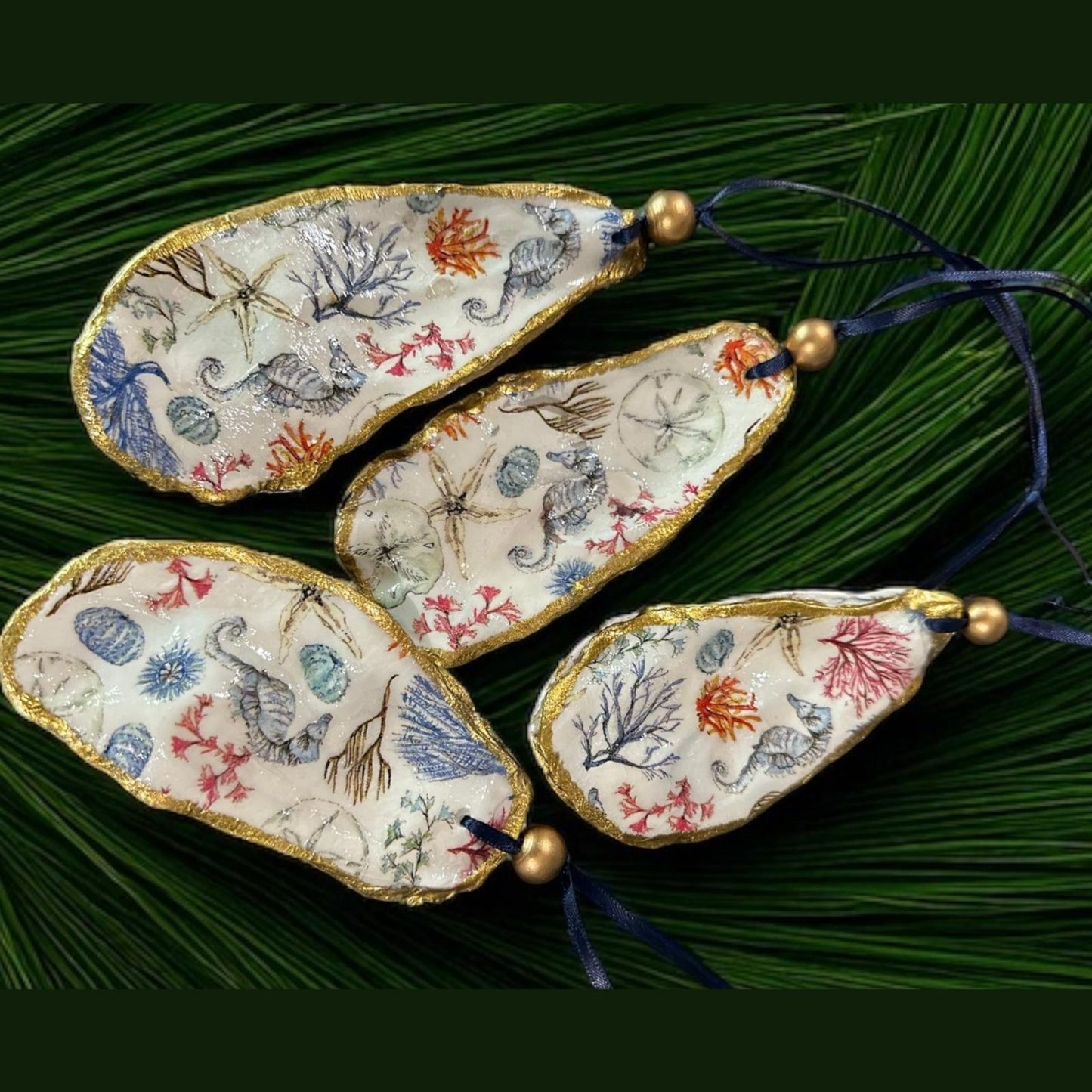 Cardinal Oyster Shell Ornament – Gold-Gilded Memorial Décor – Christmas Ornament Gift Boxed with Tag – Coastal Holiday Keepsake- GIFT