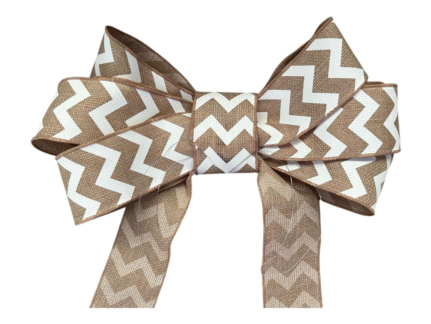 Chevron Burlap Wired Ribbon Bow – 14"x20" Removable Wreath Bow with Floral Wire for Seasonal Front Door & Home Decor Accents