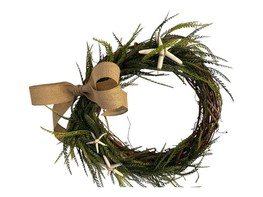 Door Sawgrass Greenery Wreath with Removable Burlap Bow