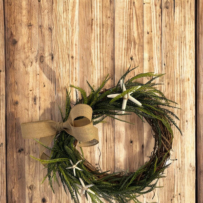 Door Sawgrass Greenery Wreath with Removable Burlap Bow