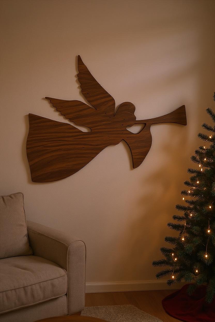 ✨ Wooden Christmas Angel – 34” x 22” Hanging Holiday Wall Décor | Handcrafted Wood Angel with Protective Finish 🎄