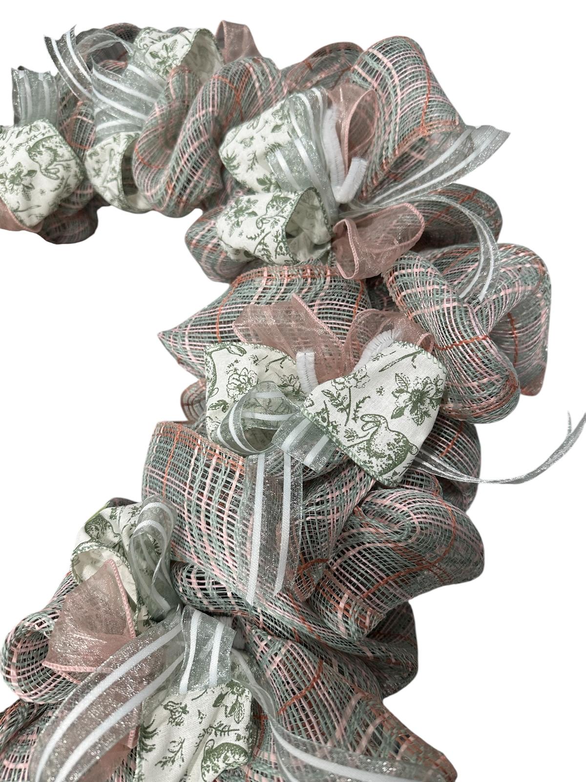 Artisan Spring Bunny Wreath – Neutral Burlap Mesh Easter Door Decor