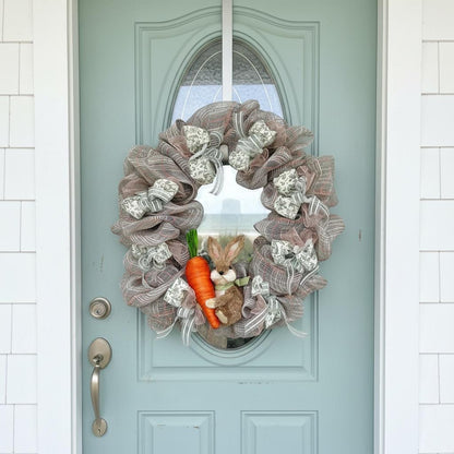 Artisan Spring Bunny Wreath – Neutral Burlap Mesh Easter Door Decor