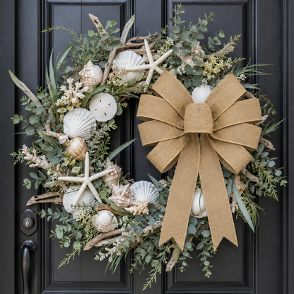 Set of 6 Wired Burlap Bows for Wreaths, Front Porch & Wedding Decor – Handmade Farmhouse Rustic Bow Set, 10” Wide with Long Tails & Easy Wire Attachment for Columns, Lanterns, Church Pews & Holiday Decorating