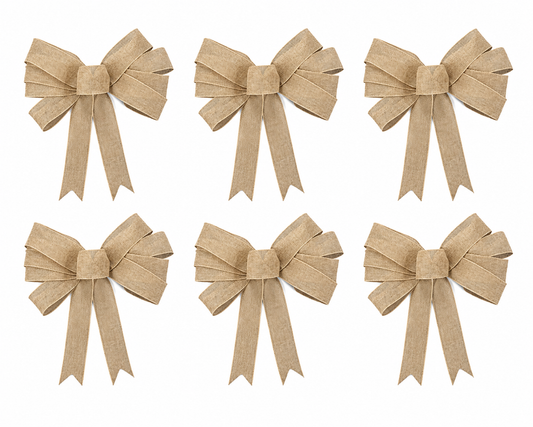 Set of 6 Wired Burlap Bows for Wreaths, Front Porch & Wedding Decor – Handmade Farmhouse Rustic Bow Set, 10” Wide with Long Tails & Easy Wire Attachment for Columns, Lanterns, Church Pews & Holiday Decorating