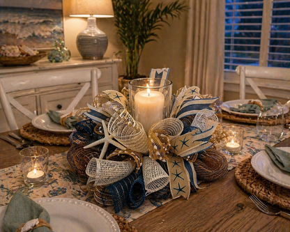 Dillards- Create a Coastal Hurricane Candle Centerpiece | Ribbon & Deco Mesh Workshop