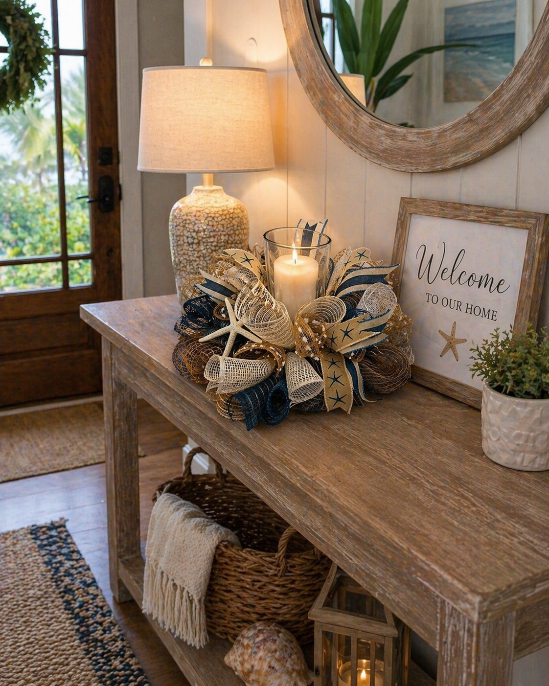 Dillards- Create a Coastal Hurricane Candle Centerpiece | Ribbon & Deco Mesh Workshop